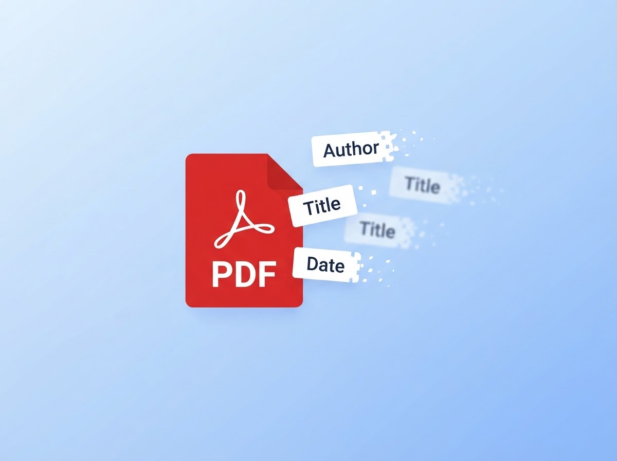 PDF document icon carrying Title, Author and Date metadata before the PDF metadata remover cleans it